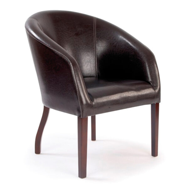 Modern Curved Armchair Upholstered in a Durable Leather Effect Finish - Brown