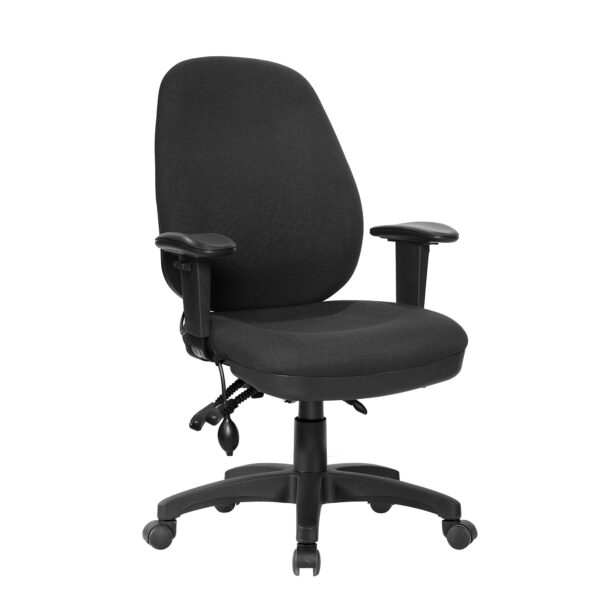 High Back Operator Chair with Height Adjustable Back & Arms, Seat Slider, Back Tilt Mechanism & Air Lumbar Pump - Black