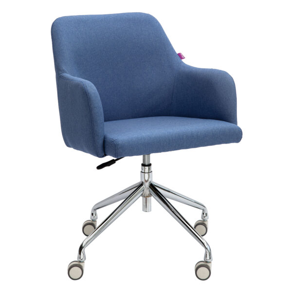 Stylish Fabric Medium Back Armchair with Both Castor & Glide Options Included - Denim
