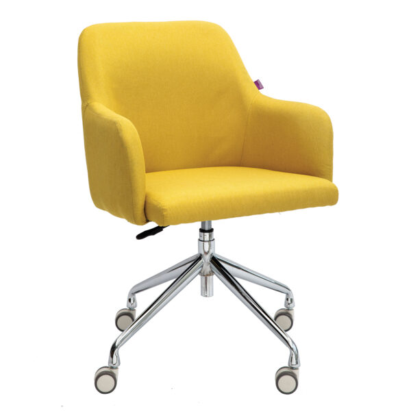 Stylish Fabric Medium Back Armchair with Both Castor & Glide Options Included - Mustard