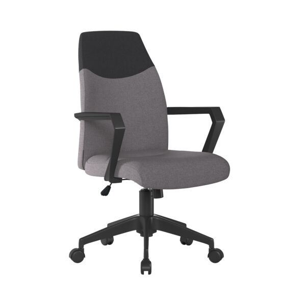 High Back Two Tone Fabric Executive Armchair with Modern Angular Arms & Powdercoated Nylon Base