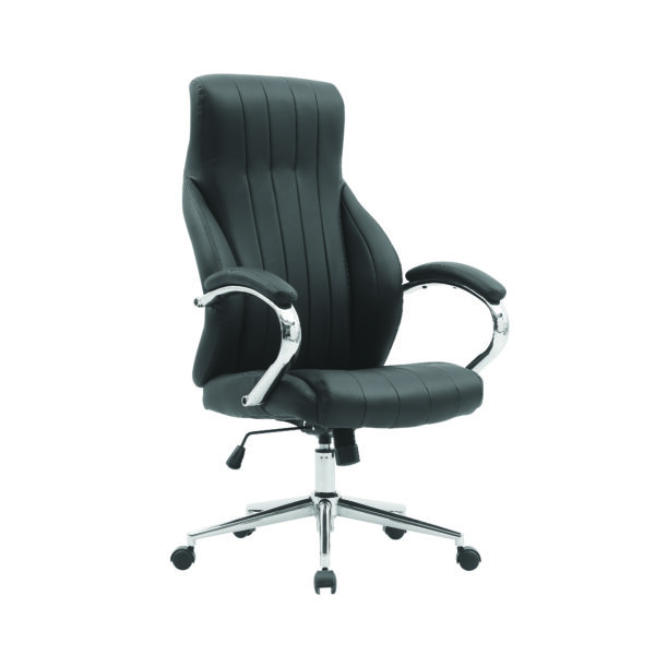 High Back Leather Faced Executive Armchair with S Style Ergonomic Backrest & PU Padded Chrome Armrests