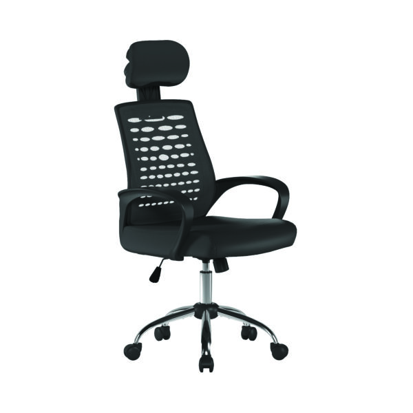 High Back Mesh Chair with Height Adjustable Headrest & Fixed Sturdy Arms