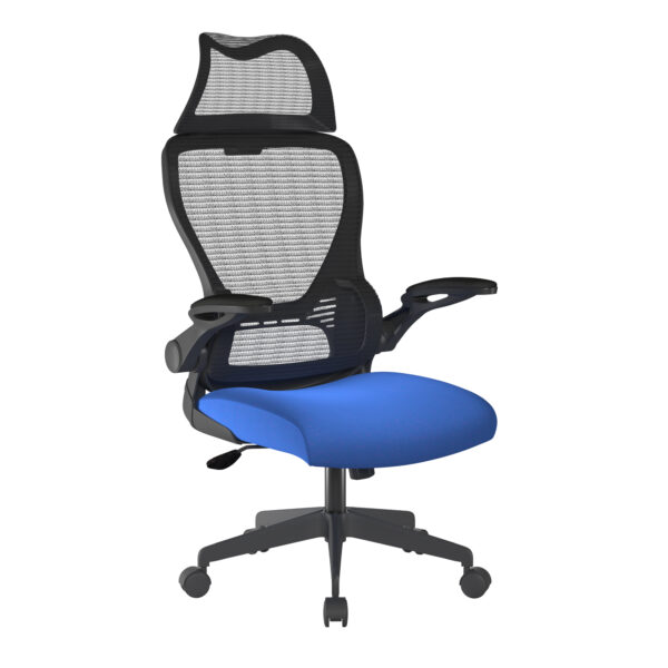 High Back Mesh Chair with Moulded Seat Foam, Folding Arms and Headrest