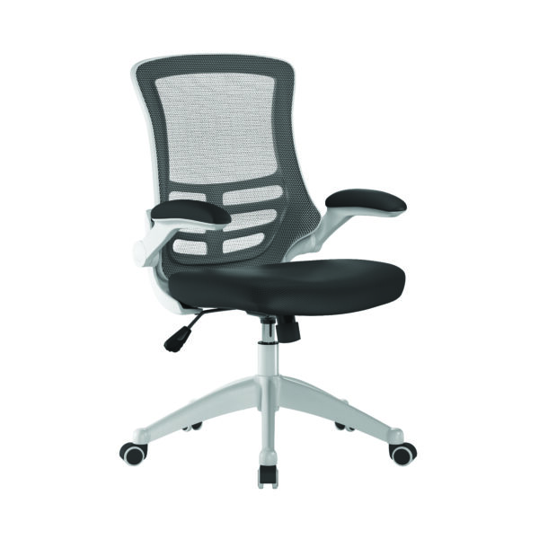 Designer High Back Mesh Chair with White Shell and Folding Arms