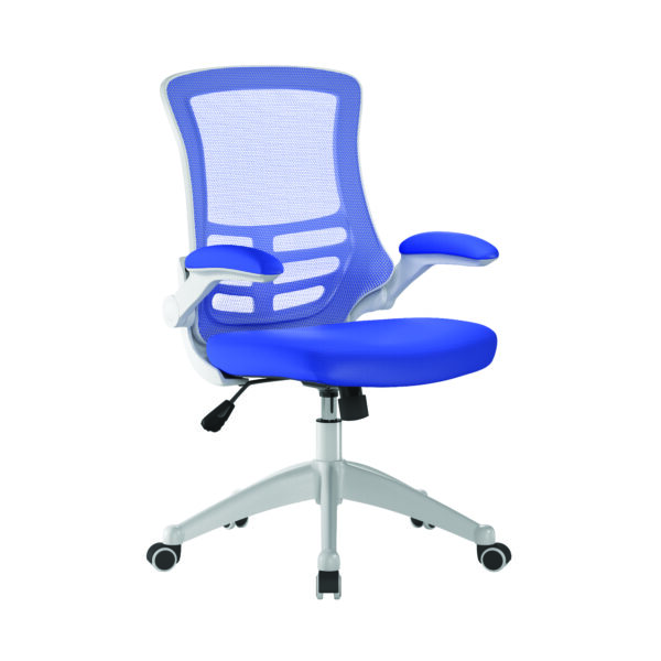 Designer High Back Mesh Chair with White Shell and Folding Arms