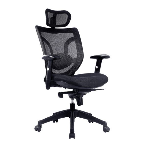 High Back Mesh Synchronous Executive Armchair with Integral Headrest - Black