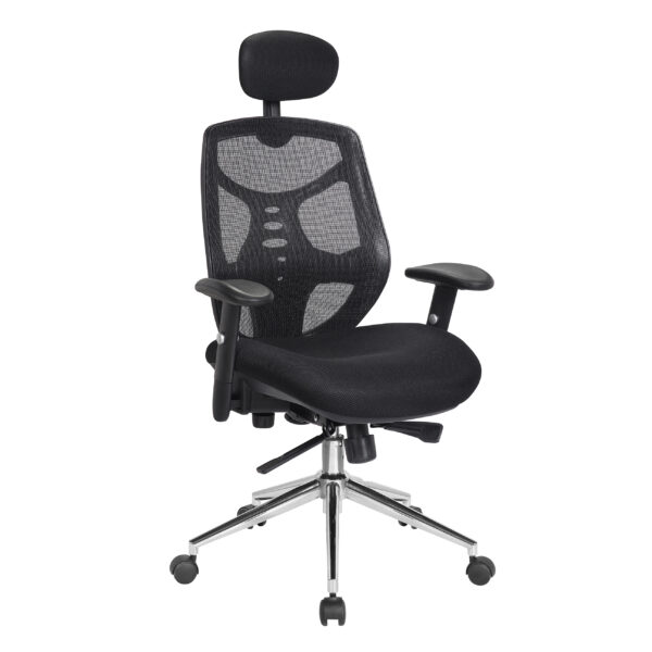 High Back Mesh Synchronous Executive Armchair with Adjustable Headrest and Chrome Base