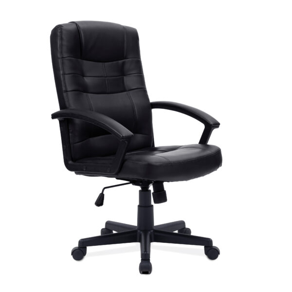 High Back Leather Effect Executive Armchair with Integral Headrest - Black