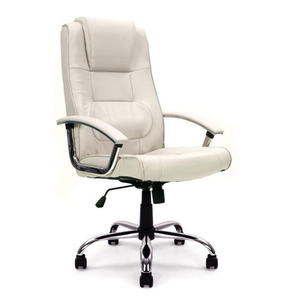 High Back Leather Faced Executive Armchair with Integral Headrest and Chrome Base