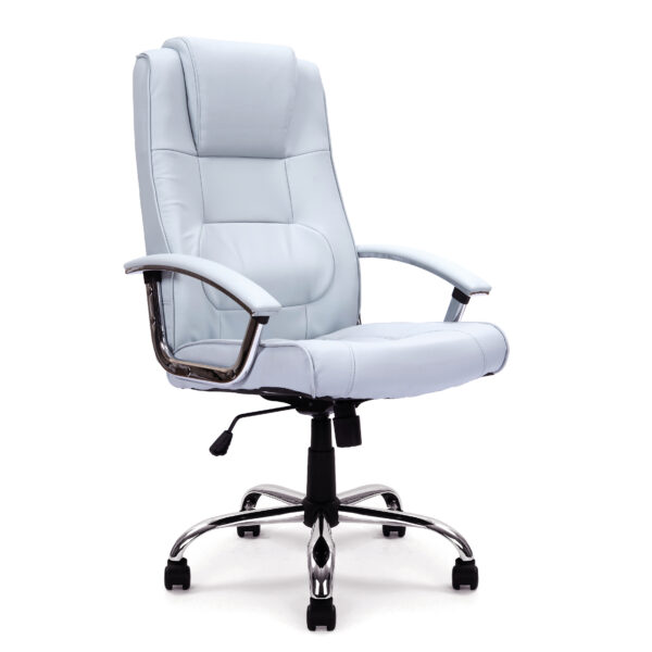 High Back Leather Faced Executive Armchair with Integral Headrest and Chrome Base