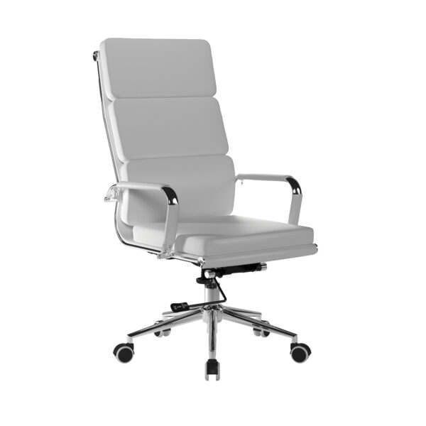 Bonded Leather High Back Swivel Armchair with Individual Back Cushions and Chrome Arms & Base