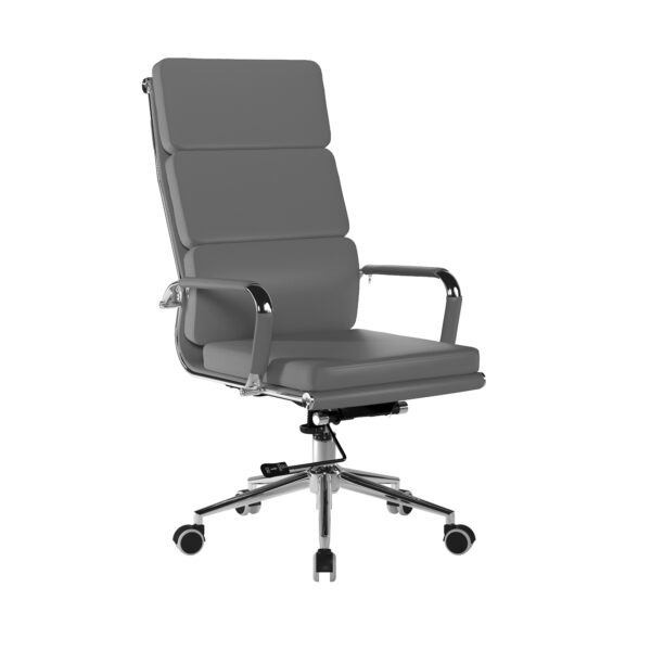 Bonded Leather High Back Swivel Armchair with Individual Back Cushions and Chrome Arms & Base