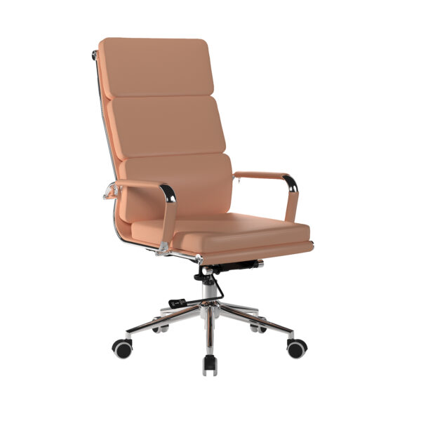 Bonded Leather High Back Swivel Armchair with Individual Back Cushions and Chrome Arms & Base