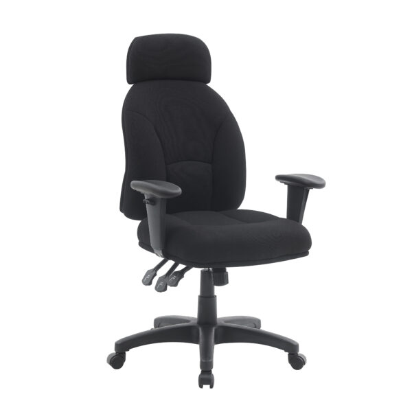 24 Hour High Back 3 Lever Fabric Operator Chair with Height Adjustable Arms - Black