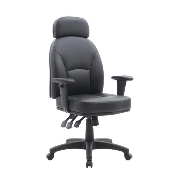 24 Hour High Back 3 Lever PU Operator Chair with Height Adjustable Arms - Black