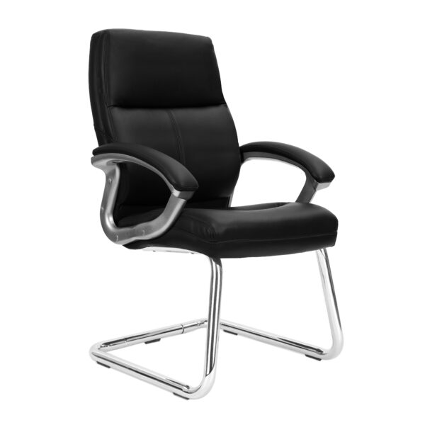 High Back Leather Effect Executive Visitor Armchair with Contoured Design Backrest and Chrome Base