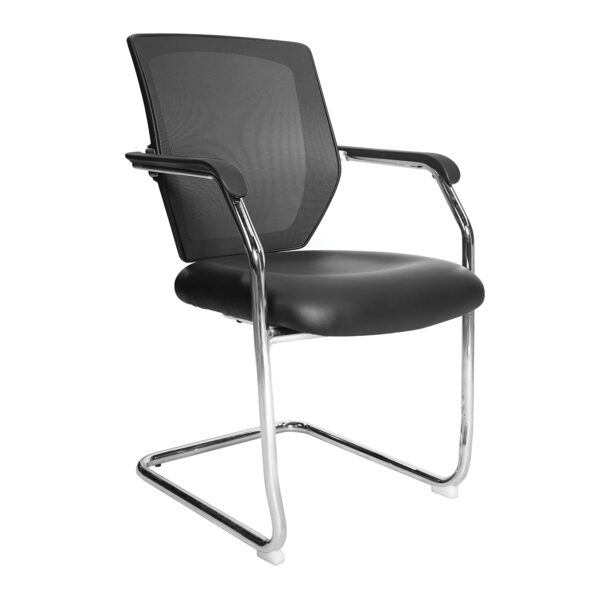 Medium Back Two Tone Designer Mesh Visitor Chair with Sculptured Lumbar, Spine Support and Integrated Armrests