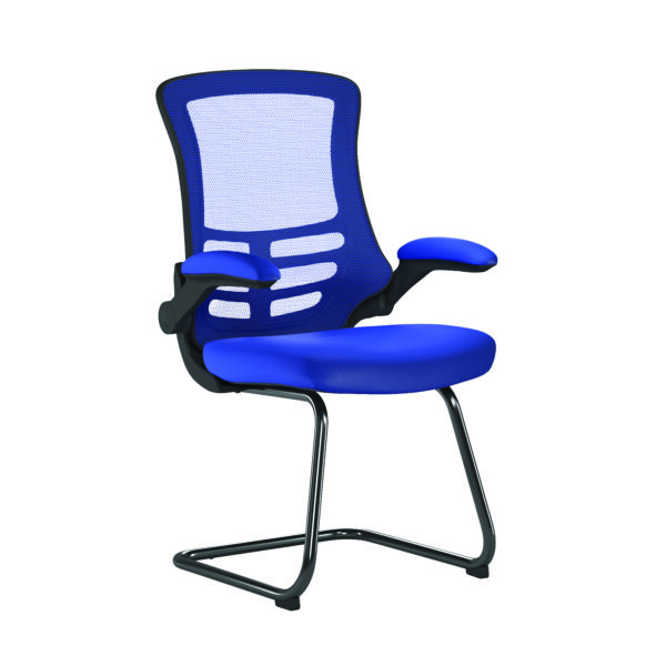 Designer High Back Mesh Cantilever Chair with Black Shell, Black Frame and Folding Arms