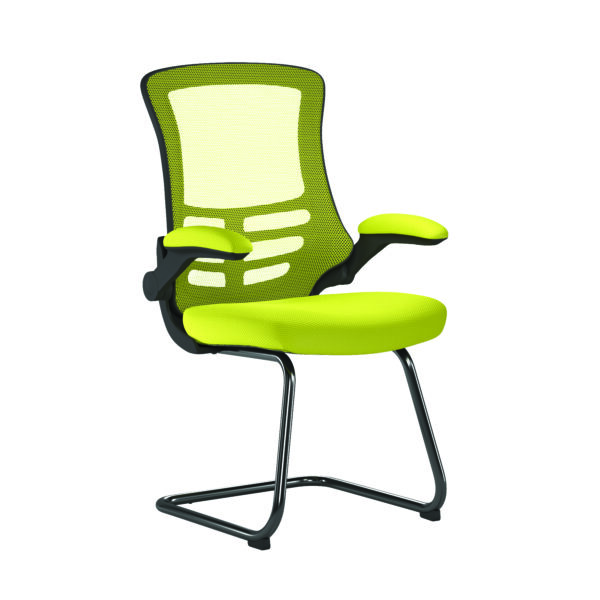 Designer High Back Mesh Cantilever Chair with Black Shell, Black Frame and Folding Arms