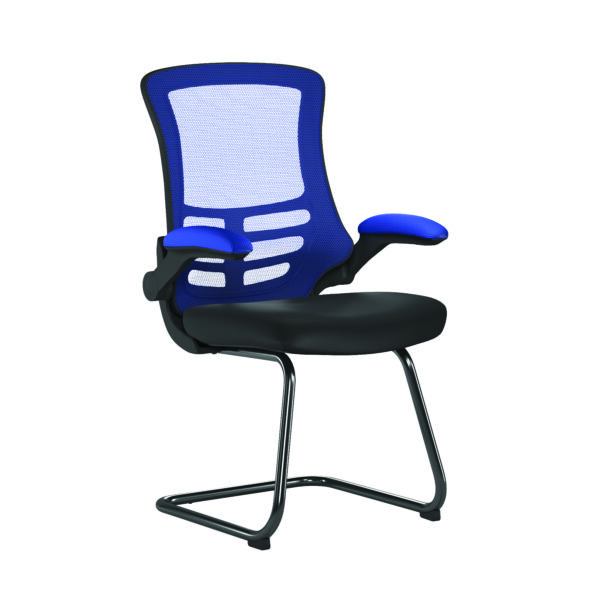 Designer Two Tone High Back Mesh Cantilever Chair with Black Shell, Black Frame and Folding Arms