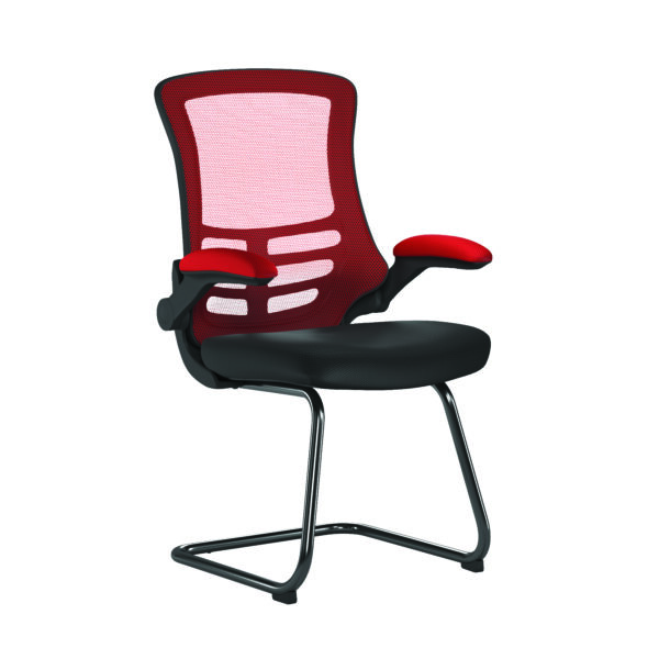 Designer Two Tone High Back Mesh Cantilever Chair with Black Shell, Black Frame and Folding Arms