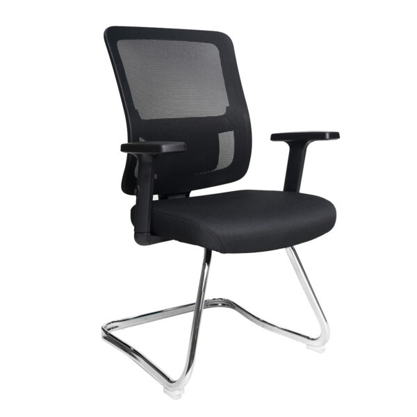 Medium Back Mesh Cantilever Chair with Fabric Seat, Height Adjustable Arms, Height Adjustable Back and independent Back Angle Adjustment - Black