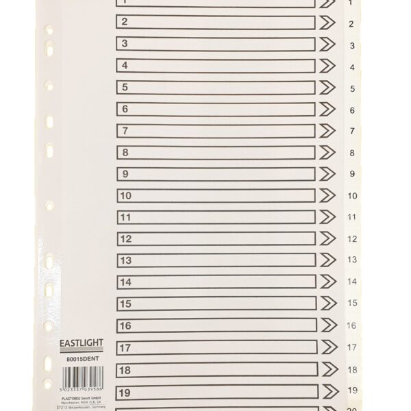 A4 Polypropylene 1-20 Indexed Dividers