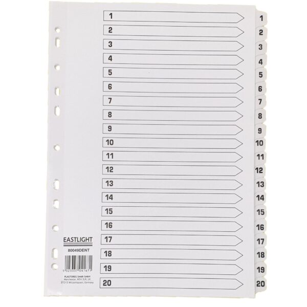 A4 White index Dividers 1-20