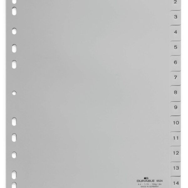Durable 15 Part Numbered Index Divider