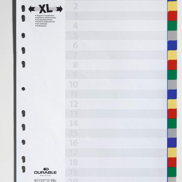 Durable 20 Part Coloured Tab Index A4+