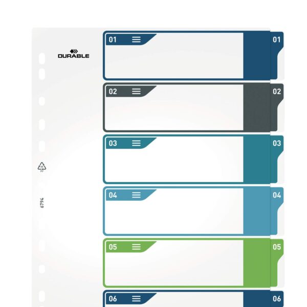 Durable 6 Part Numbered Index Divider