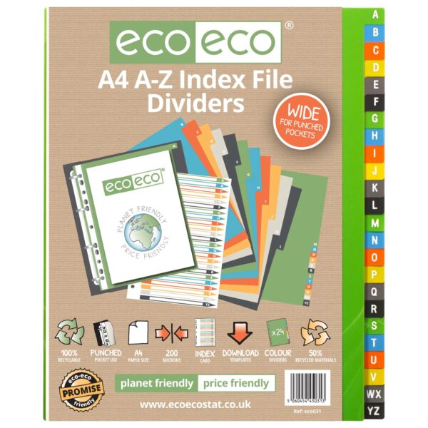 A4 Set 24 A-Z Wide Index File Dividers