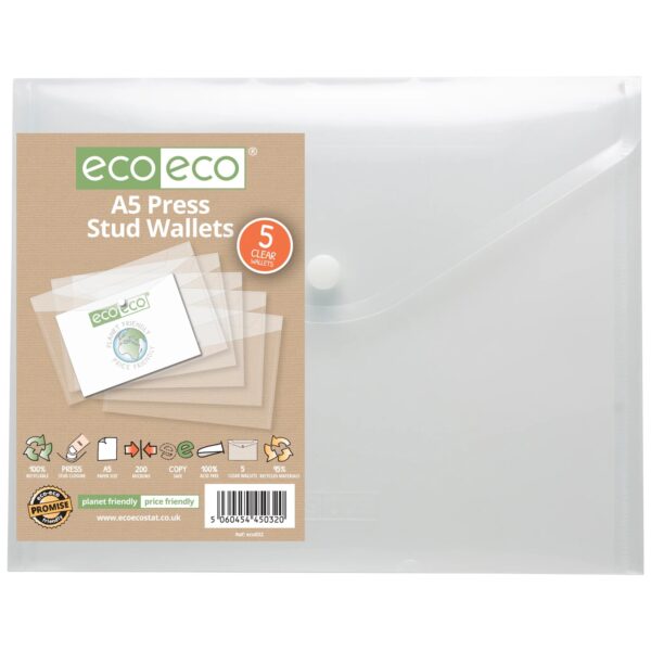 Pack 5 A5 Press Stud Wallets