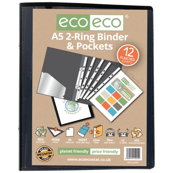 A5 Ring Binder with 12 Punched Pockets