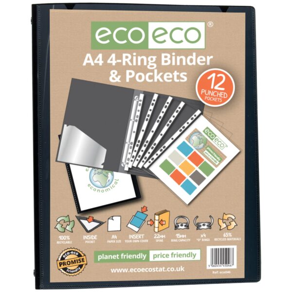A4 Ring Binder with 12 Punched Pockets