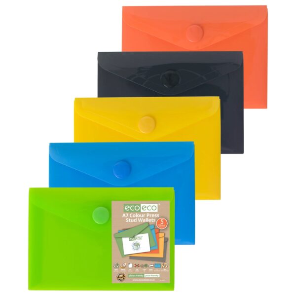 Pack 5 A7 Colour Press Stud Wallets