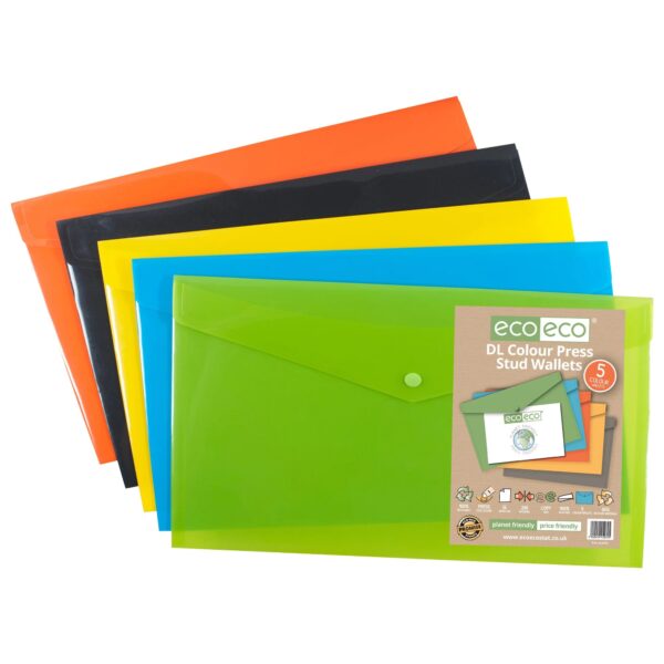 Pack 5 DL Colour Press Stud Wallets