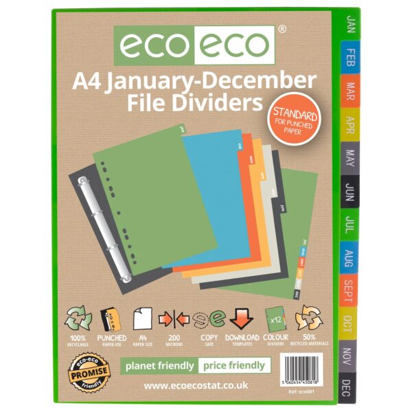 A4 January-December Index File Dividers