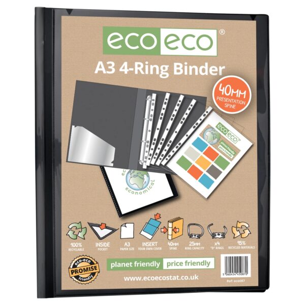 A3 95% Recycled 4 D Ring Portrait Binder