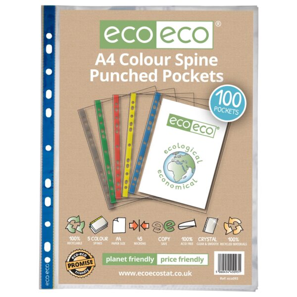 A4 Bag 100 Colour Spine Punched Pockets