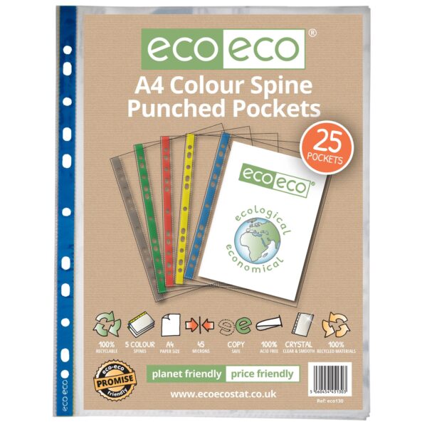 A4 Bag 25 Colour Spine Punched Pockets