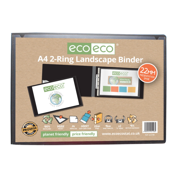 A4 Black 95% Recycled 2-O Ring Lscape Bd