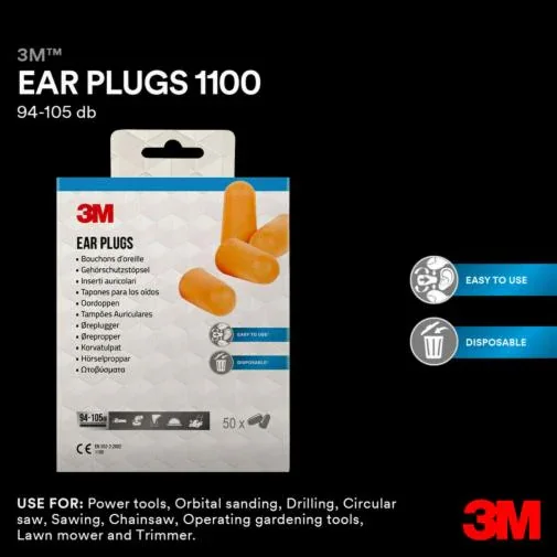 3M Earplugs 1100, Contractor Pack, 50 PR