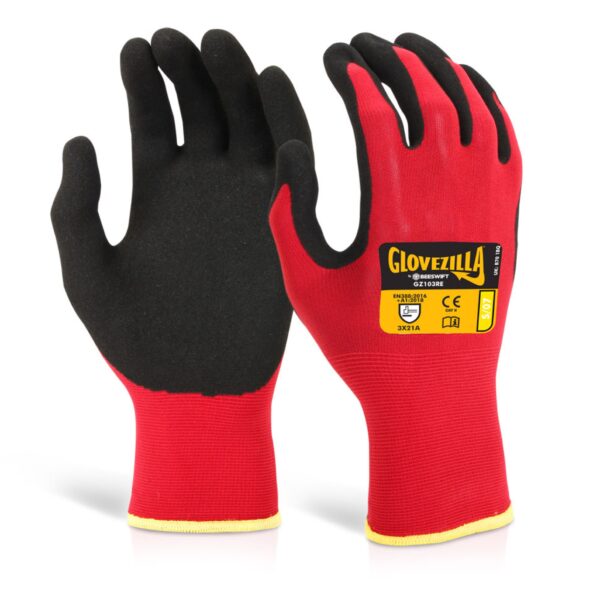 GLOVEZILLA NITRILE NYLON GLOVE RED XL (1