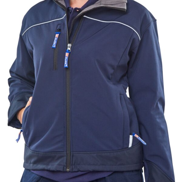 LADIES NAVY SOFT SHELL JKT L (SIZE 14)