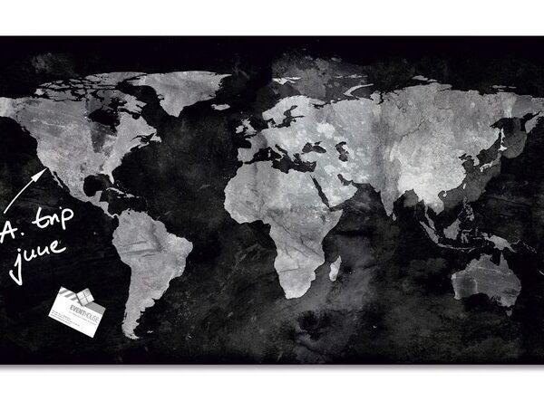 SIGEL glass board World Map 91x46cm blk
