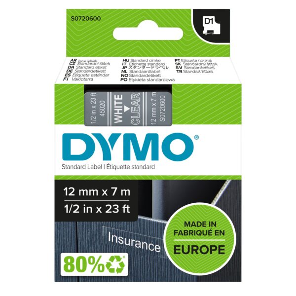 Dymo 45020 white/transp 12mmx7m