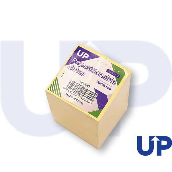 UP Repositionable Notes 76x76mm Ylw (12)